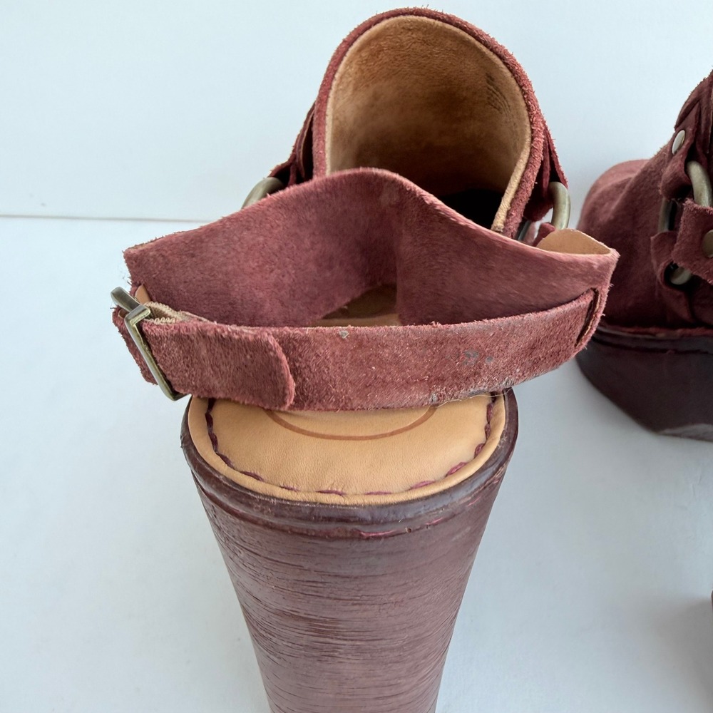 Born Cybele Burgundy Suede Platform Clogs Slingback Heels BR0024944 Wine Red 9M - Picture 5 of 16
